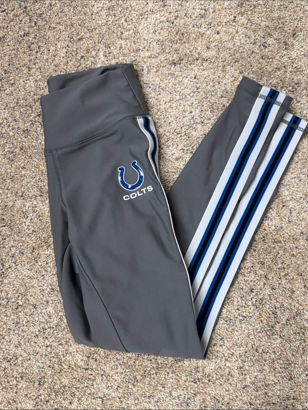 NFL Gray Colts Leggings with Blue & White Side Stripes